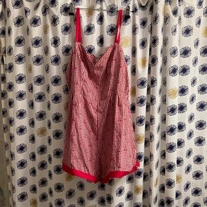 Unique Vintage cherry check romper with skirt